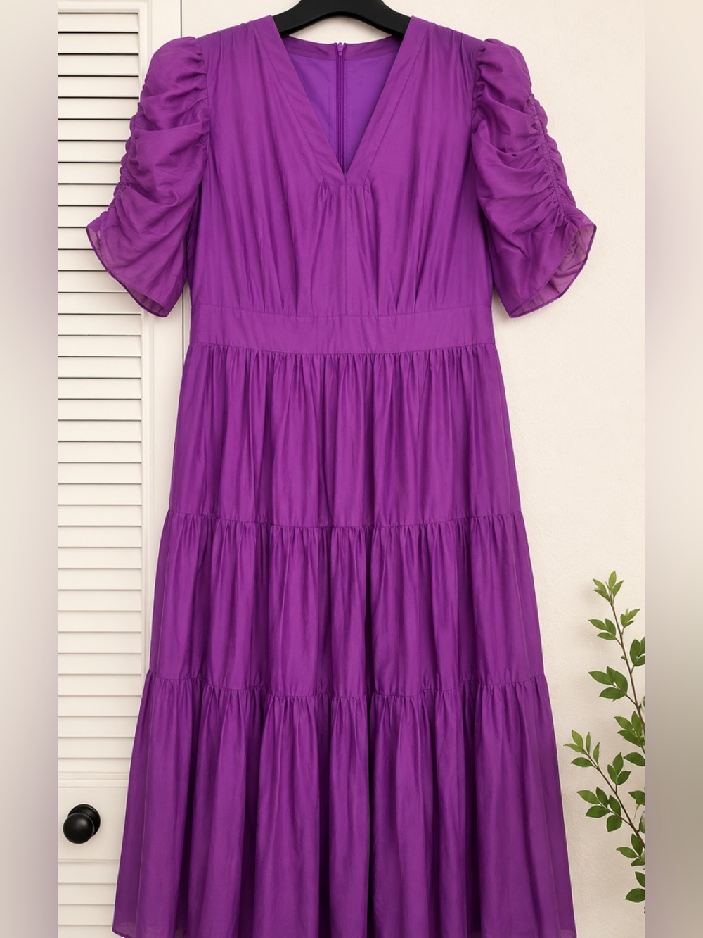 ME+EM Broderie Anglaise silk maxi elegant purple tiered dress S/M as is - Picture 2 of 11